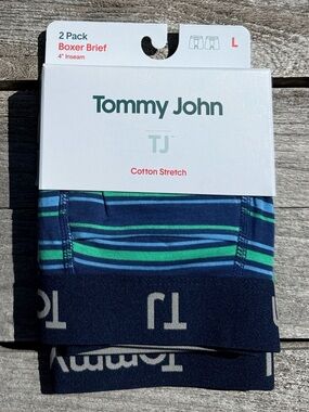 Tommy John Cotton Stretch Boxer Brief 2-Pack Large Blue Stripe NWT